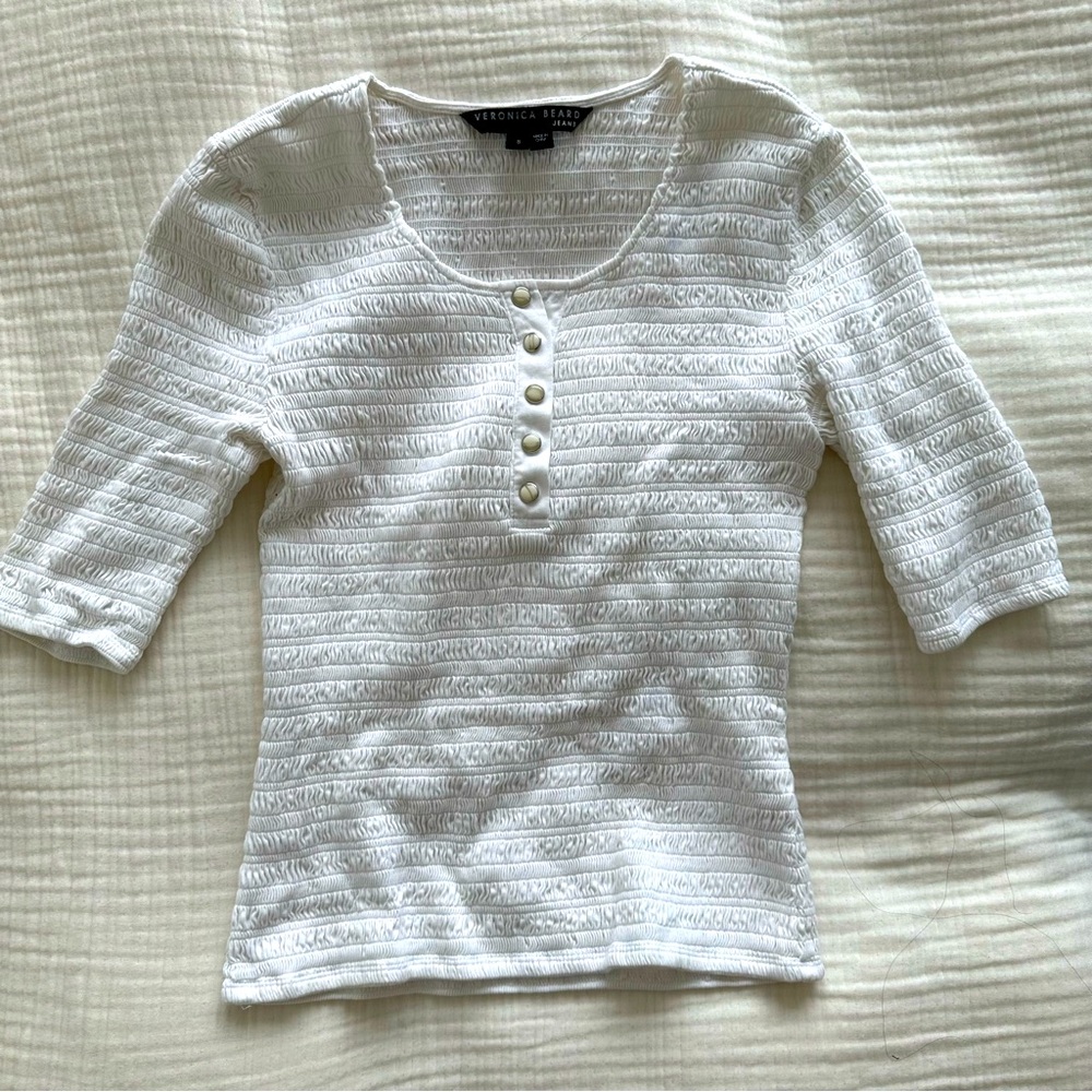 Veronica Beard size Small ruched white top